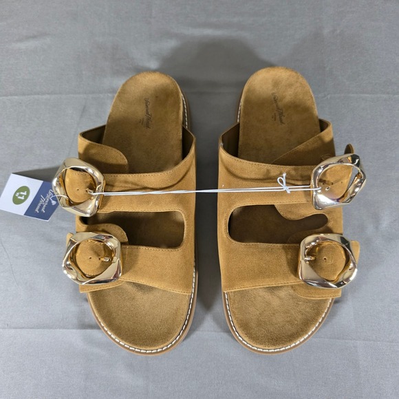 Universal Thread Shoes - Universal Thread Ashton Brown Faux Suede Double Buckle Slide Sandals 11W New